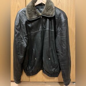 Denver Hayes 100% Black Leather Bomber Jacket